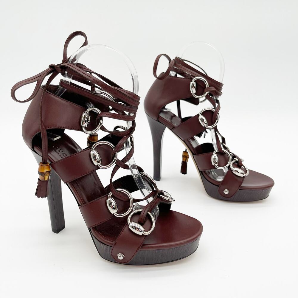 Gucci SS2007 Runway Cage Strappy Platform Lace Up Spice Brown Sandals US 7 - Picture 4 of 14